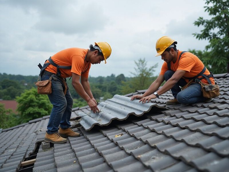 Roofing Man team working on a roof