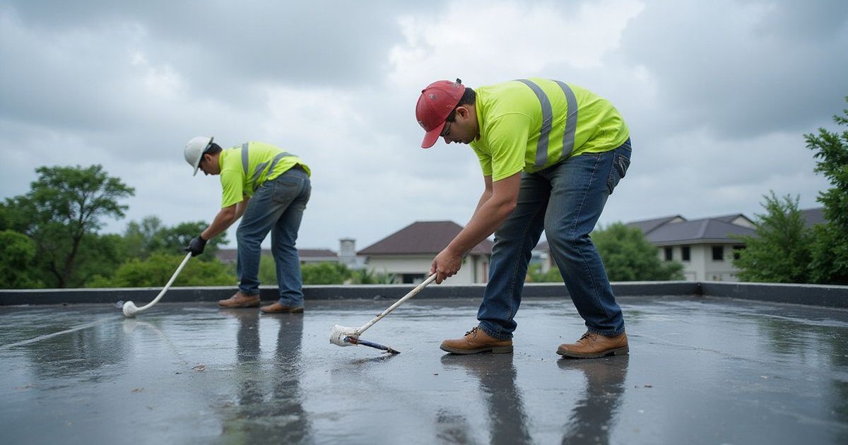 Flat RC roof waterproofing in progress