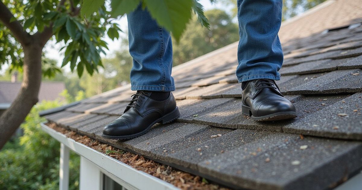 Cleaning gutters on Malaysian home