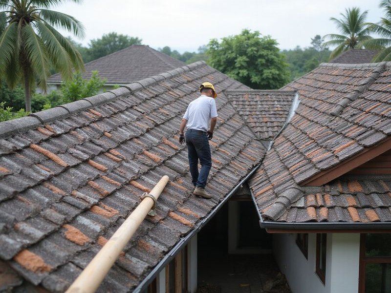 Completed roof replacement project, beautiful new tile roof on Malaysian home, professional finish, residential neighborhood