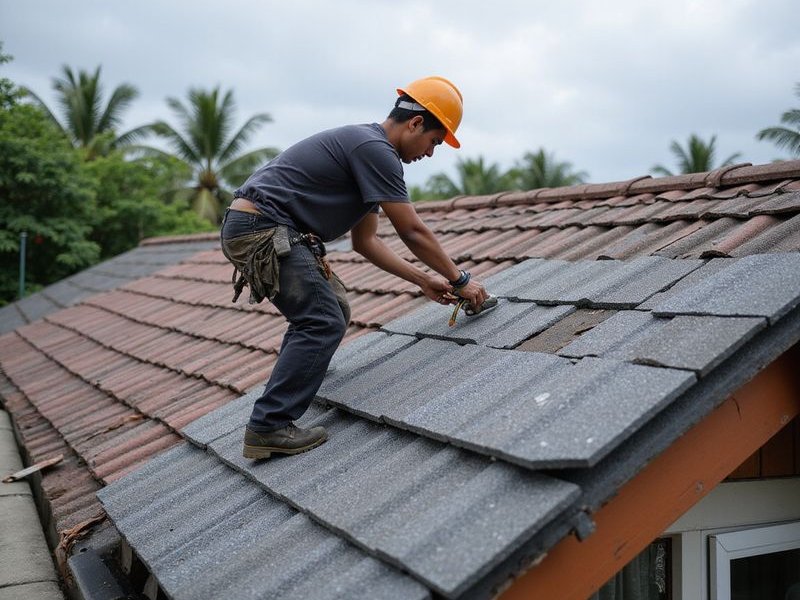 Different roofing materials displayed, clay tiles concrete tiles and metal sheets, Malaysian roofing materials, professional presentation