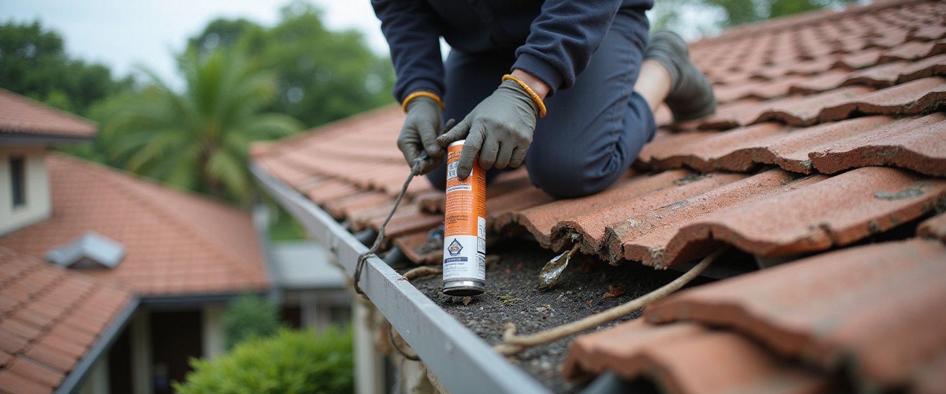 Professional roof leak repair in progress