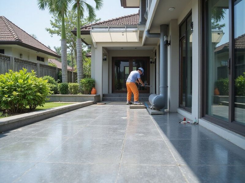 Completed waterproofing project on Malaysian building flat roof, professional finish, clean work, weather-protected surface