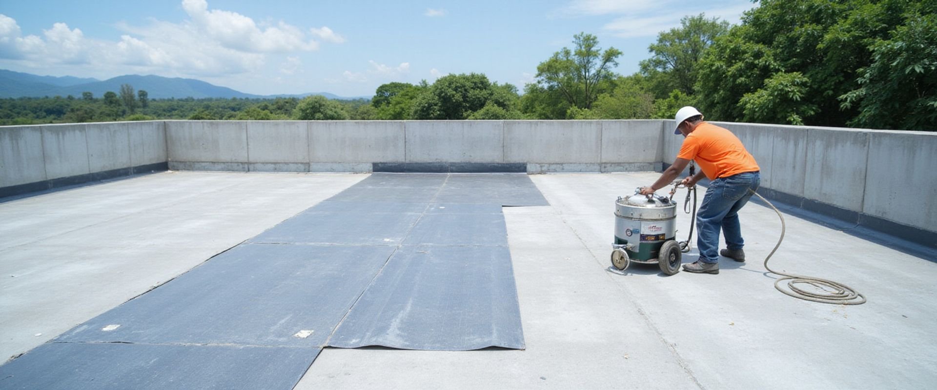 Professional waterproofing application on flat roof